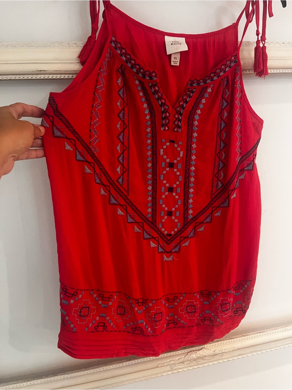 Knox Rose Red Embroidered Tie-Shoulder Camisole - Picture 2 of 6